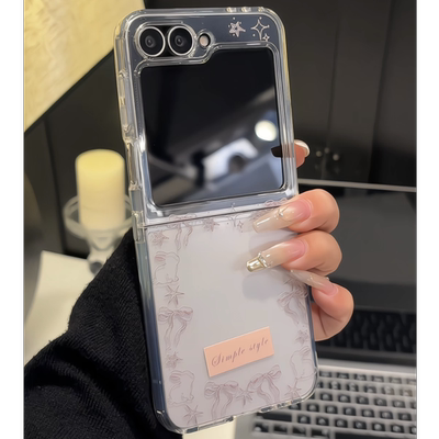 适用三星GalaxyZFLIP6直边折叠手机壳新款防摔ZFLIP5折叠屏保护套ZFLIP3超薄全包w24flip线条蝴蝶结小兔