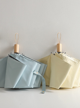 木柄少女莫兰迪色手动晴雨两用伞防晒紫外线折叠黑胶纯色遮太阳伞