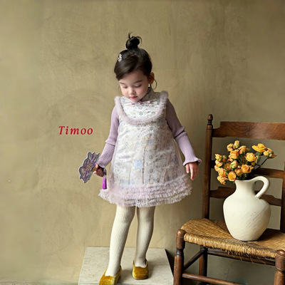 儿童套装冬季新款女童夹棉连衣裙宝宝加绒加厚保暖衣服拜年服童装