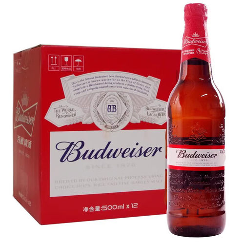 百威啤酒500ml*12瓶整箱玻璃瓶聚会百威工艺酿造