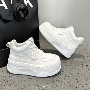 冬季加绒大头高帮鞋女鞋2025新款爆款厚底棉鞋真皮增高运动小白鞋