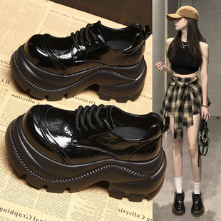 欧洲站黑色大头乐福鞋女英伦风2026春季新款单鞋厚底内增高小皮鞋