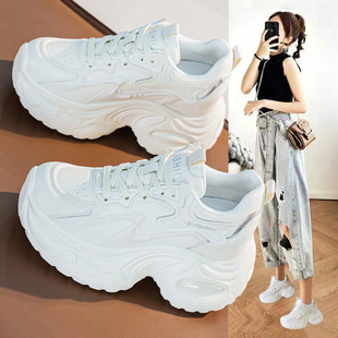 超火真皮加绒老爹鞋女2025秋冬新款时尚厚底内增高9cm休闲小白鞋