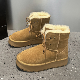 冬季 真皮复古马丁靴厚底加厚大棉中筒靴 加绒保暖雪地靴女2025新款