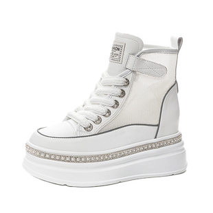 网面透气高帮网鞋女款鞋子2025夏季新款厚底松糕内增高休闲小白鞋