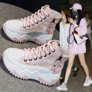 网面透气高帮网鞋女2025夏季新款爆款厚底松糕老爹运动休闲小白鞋