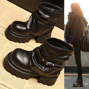厚底裤 时尚 管靴9cm超火小短靴子 加绒内增高马丁靴女2025新款 冬季
