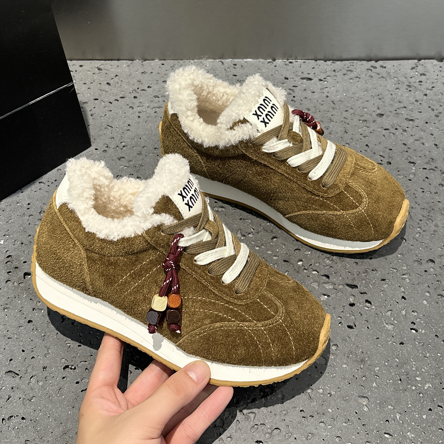 加绒毛毛鞋女冬季外穿真皮德训鞋