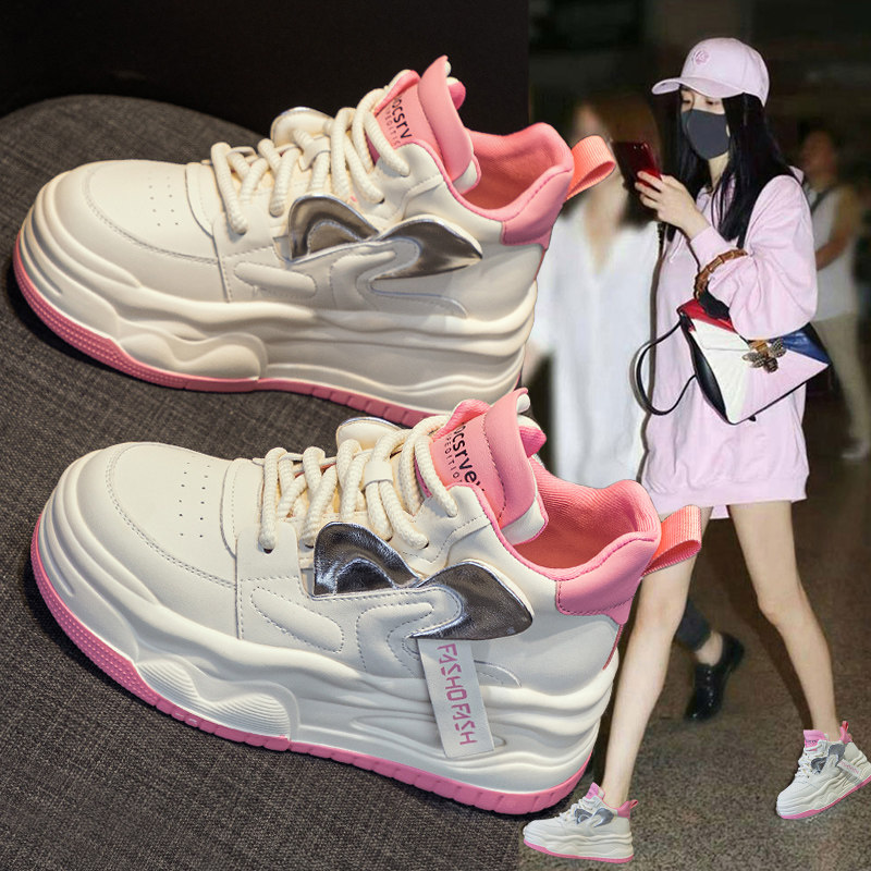 加绒高帮棉鞋女2024冬季新款爆款厚底松糕真皮休闲运动老爹小白鞋