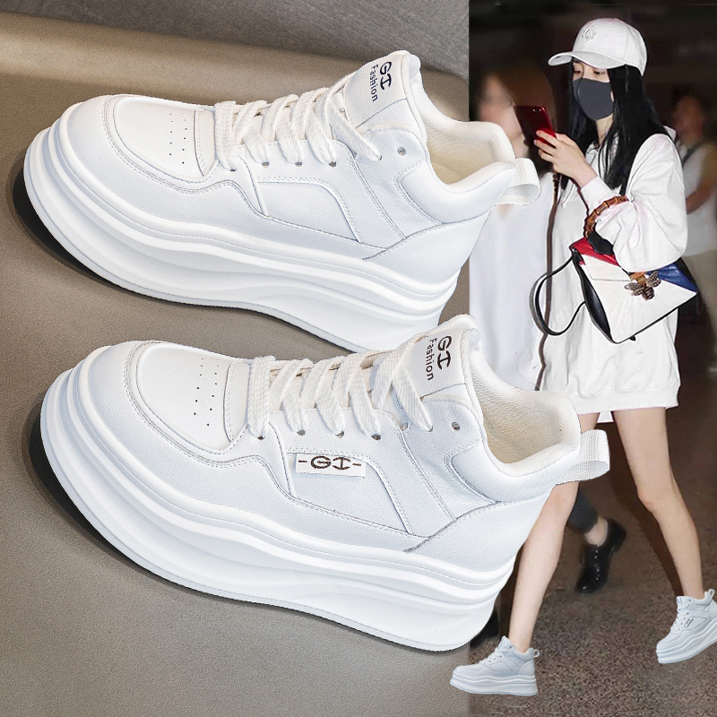 真皮高帮小白鞋女厚底运动休闲鞋