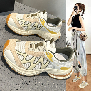 秋季复古老爹鞋女2025新款时尚厚底软底不累脚歪头轻便运动休闲鞋