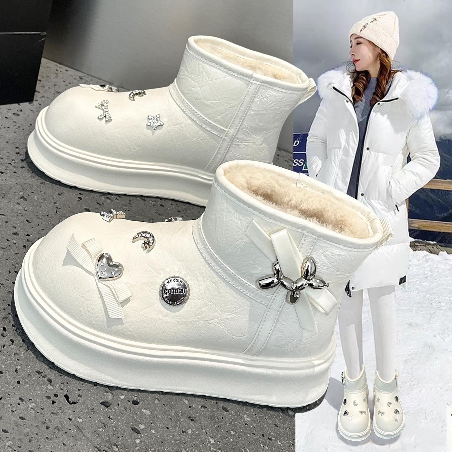 冬季真皮防水雪地靴加绒加厚短靴