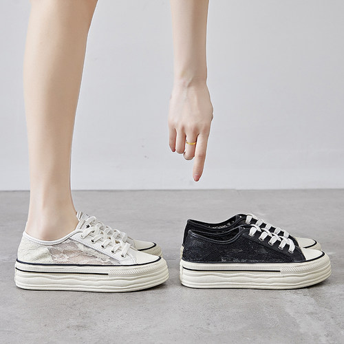 蕾丝网面透气小白鞋软底休闲板鞋