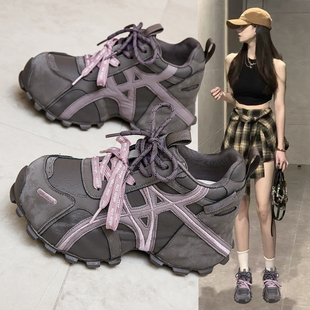 内增高真皮德训鞋女款2026春季新款复古厚底老爹鞋8cm休闲阿甘鞋