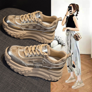 欧洲站复古老爹鞋女2026年春季新款爆款厚底松糕内增高休闲运动鞋