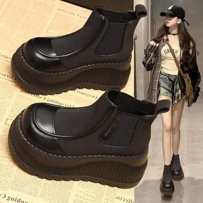 真皮马丁靴女加绒短靴厚底烟筒靴