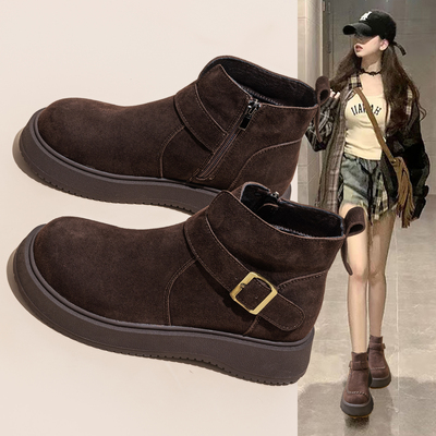 复古真皮加绒马丁靴女软底小短靴