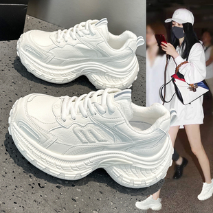 春季超火真皮老爹鞋女鞋2026新款时尚爆款厚底增高运动休闲小白鞋
