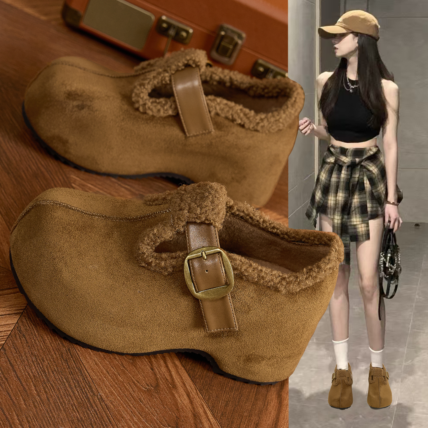 内增高加绒勃肯鞋厚底休闲乐福鞋