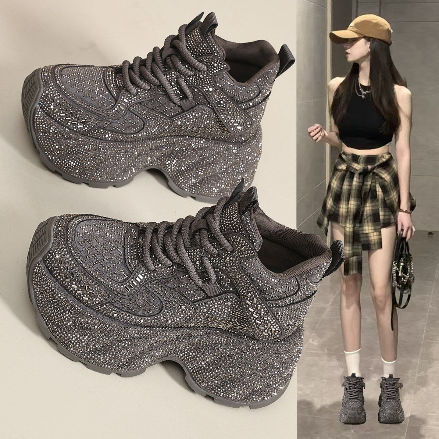 满天星老爹鞋女高帮鞋厚底休闲鞋