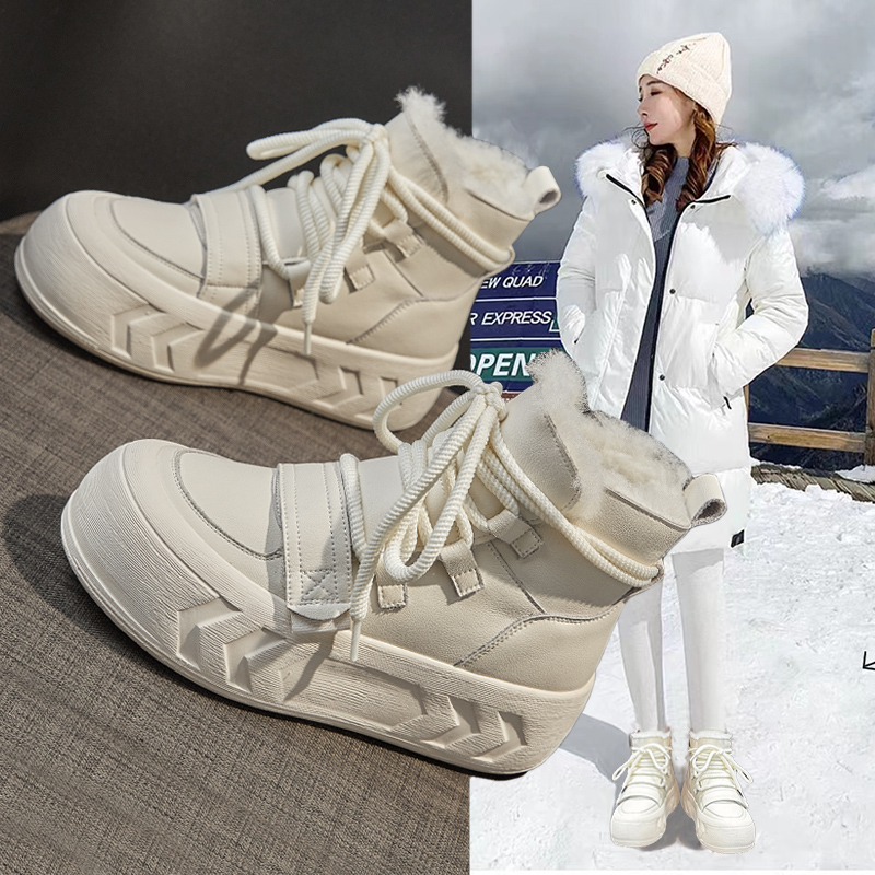 厚底牛皮雪地靴女加绒大棉高帮鞋