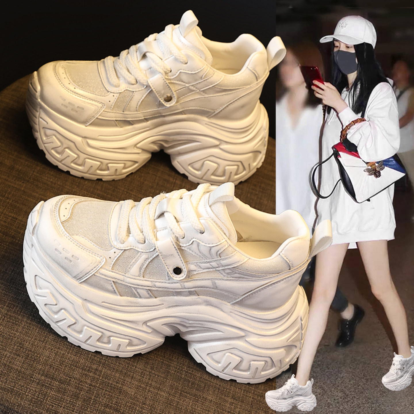 复古巨好看透气网面老爹鞋女2026夏季新款爆款厚底增高9cm休闲鞋