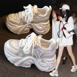 女鞋 水钻休闲网鞋 2025夏季 厚底内增高时尚 新款 欧货透气网面老爹鞋