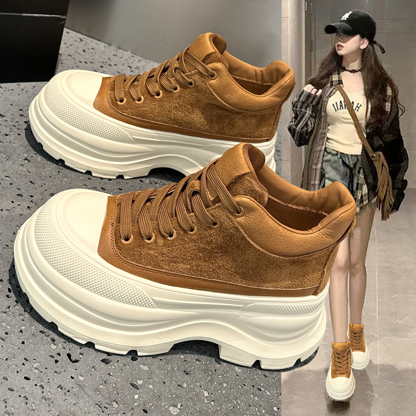 真皮高帮棉鞋女冬加绒2025新款爆款超火厚底小个子运动老爹小白鞋