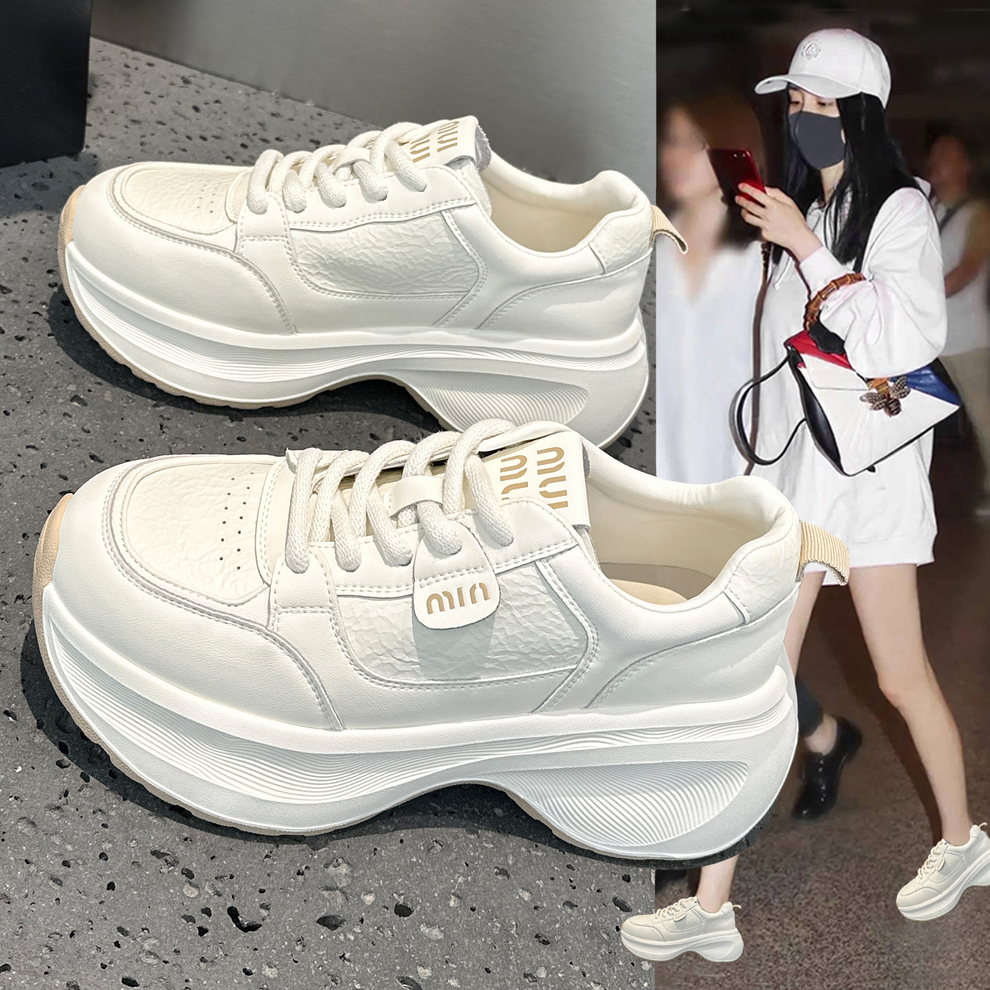 真皮增高小白鞋女厚底轻便阿甘鞋
