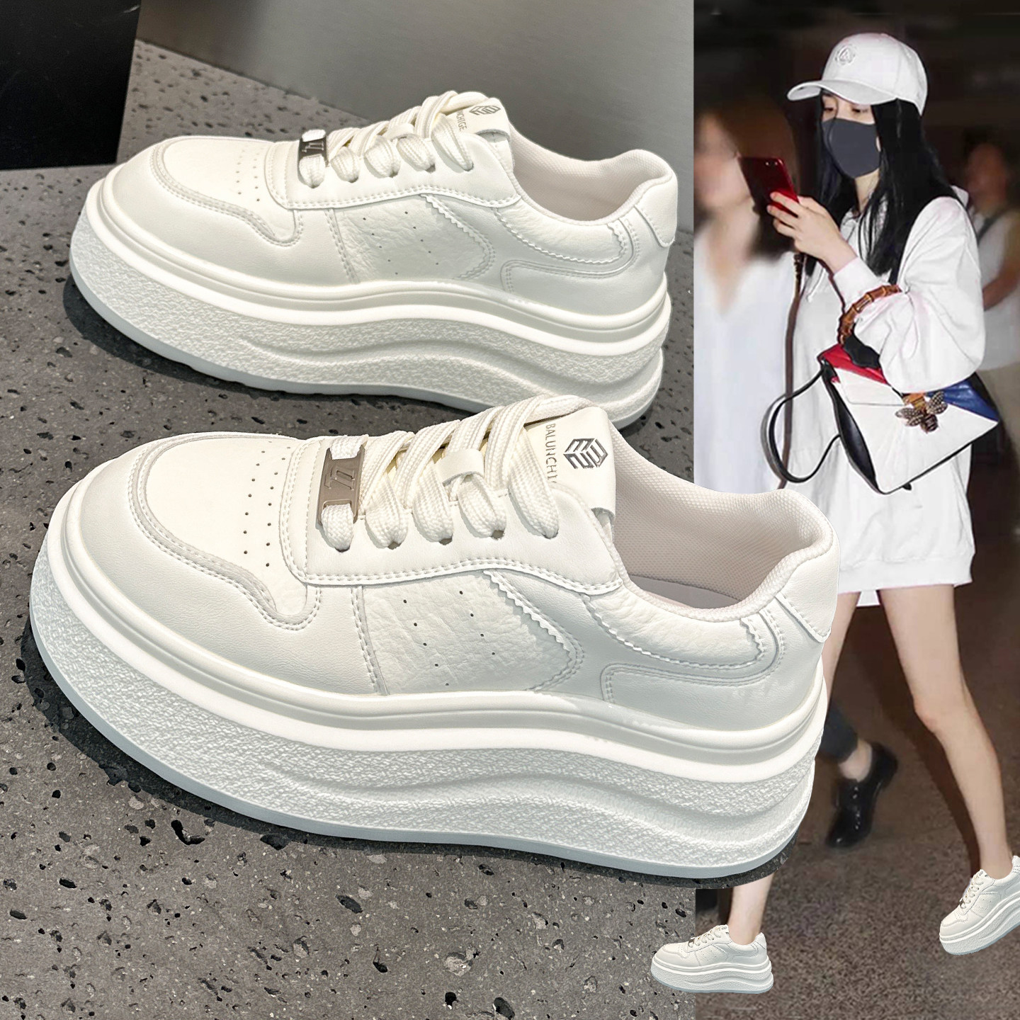 春季百搭厚底小白鞋女2026新款爆款圆头增高学生运动休闲真皮板鞋,女鞋,休闲板鞋,淘宝优惠券,粉丝福利购,淘宝优惠卷