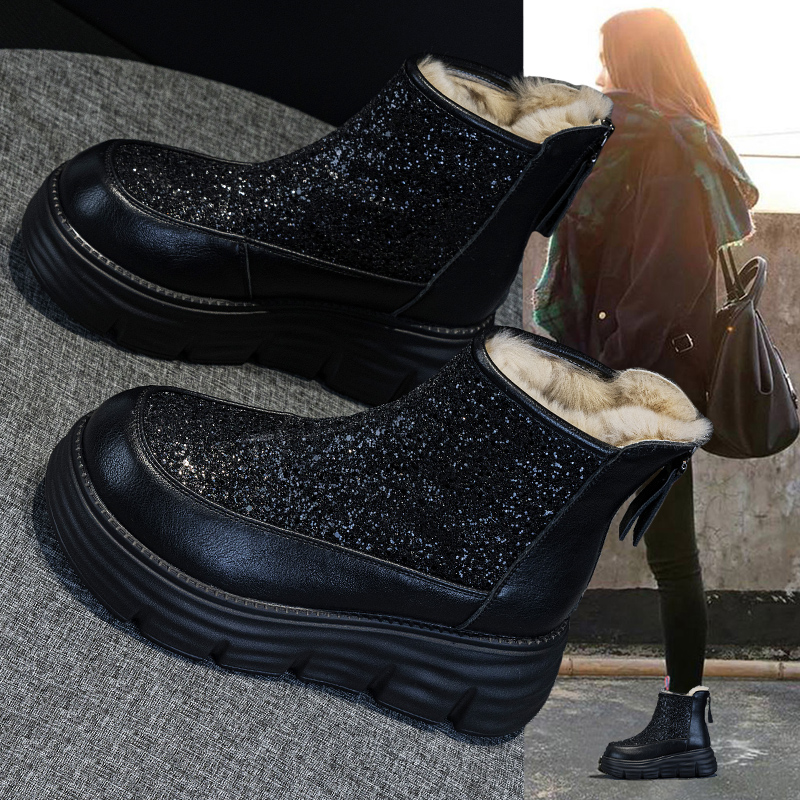 真皮雪地靴女大棉鞋切尔西马丁靴