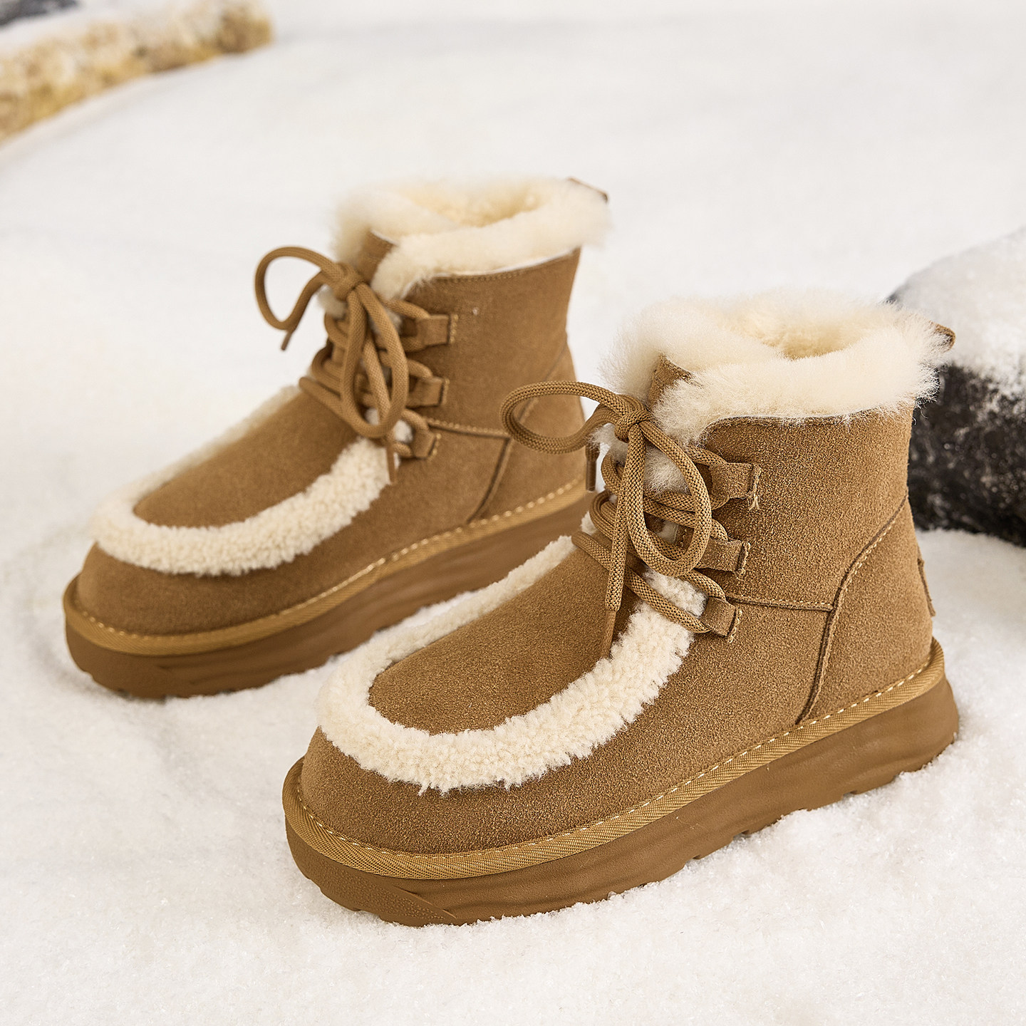 真皮大棉雪地靴女款加绒加厚2025冬季新款时尚防滑厚底软底马丁靴