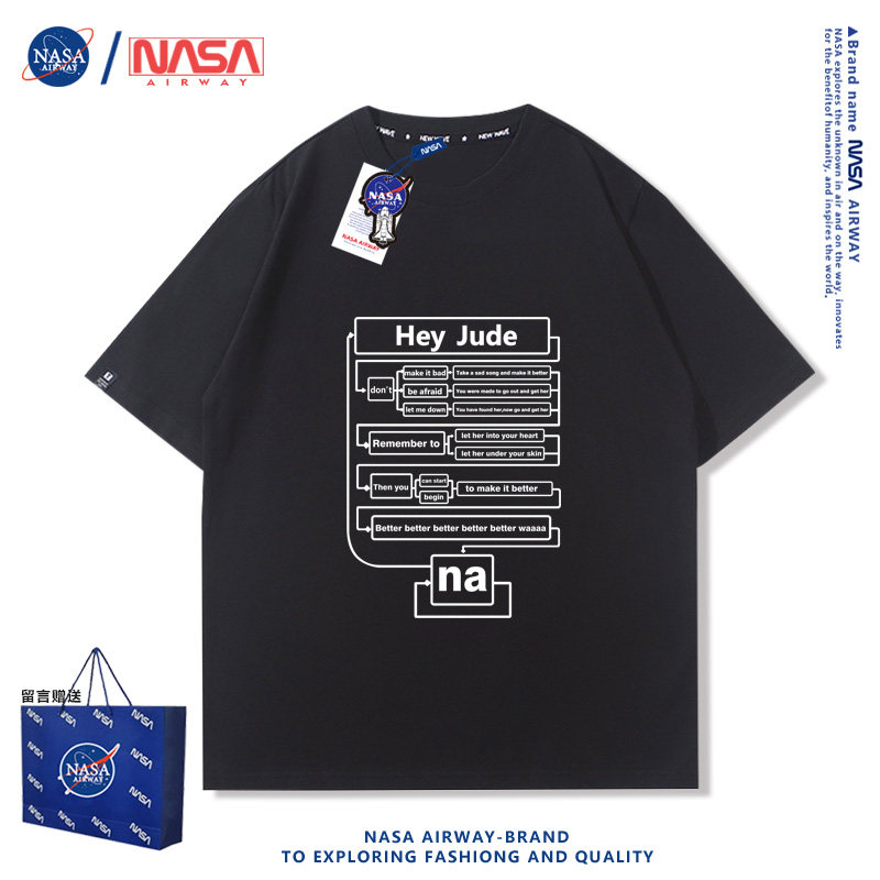 NASA联名Hey Jude思维导图创意设计感趣味图案男女纯棉短袖T恤夏 - 实物图