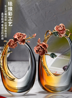 轻奢琉璃手提篮花瓶摆件艺术客厅样板间茶几酒店插花花器装饰品
