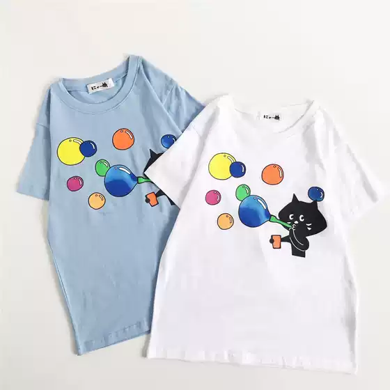 Japanese-Style Surprised Cat 25 Summer New Arrival Fun Print Loose Round Neck Short-Sleeve T-Shirt for Men and Women