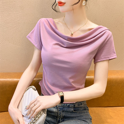 感小众短袖t恤女装2026夏季新款不规则洋派短款显瘦气质上衣0531e