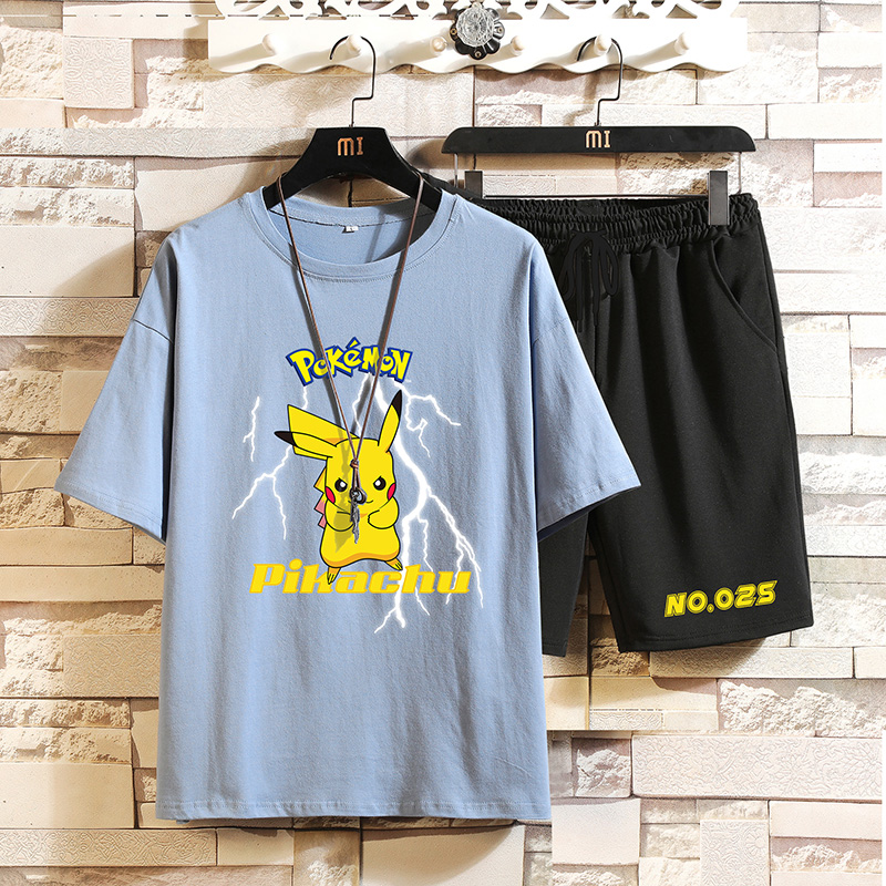 Pikachu printed shorts loose short sleeve trendy student casual sports suit trendy