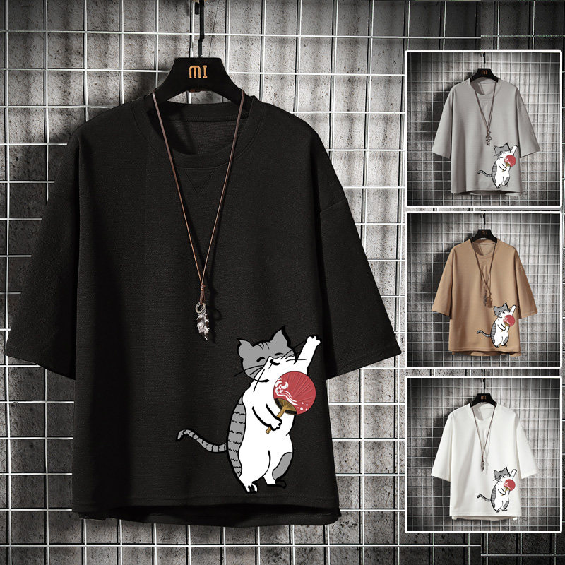 夏季新款超火小貓短袖恤寬鬆休閒百搭情侶上衣潮