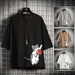 夏季新款超火小貓短袖恤寬鬆休閒百搭情侶上衣潮