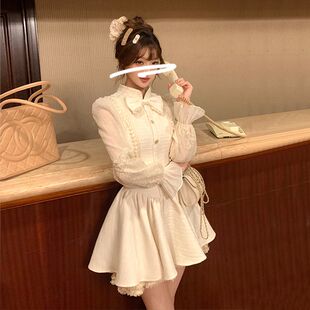 小香风高级感气质蓬蓬裙女秋冬新款 掐腰巨好看配大衣立领连衣裙子