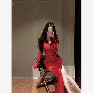 纯欲风御姐内搭打底包臀裙女秋冬收腰显瘦深v领性感配大衣连衣裙