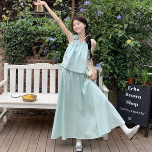 显瘦高腰半身长裙两件套 法式 甜美花朵吊带上衣套装 女2025夏季 新款