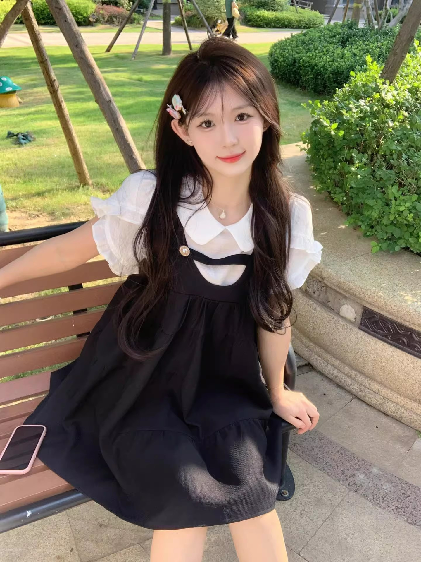 温柔系小个子漂亮茶歇裙女夏2024新款假两件娃娃领别致漂亮连衣裙,女装/女士精品,连衣裙,淘宝优惠券,粉丝福利购,淘宝优惠卷