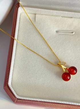 时尚红樱桃项链女甜美可爱新款简约小众设计感气质百搭学生锁骨链