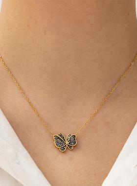 钛钢项链女气质立体黑色蝴蝶项链女时尚优雅轻奢百搭不掉色锁骨链