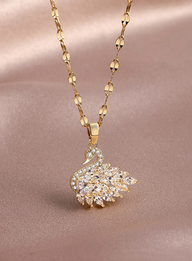 韩版钛钢锁骨链女时尚潮流网红锁骨链超闪锆石天鹅吊坠女饰品礼物