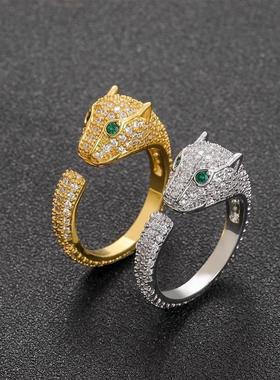 豹子头满钻女欧美夸张个性潮人开口食指环小众设计辣妹风戒指女戒