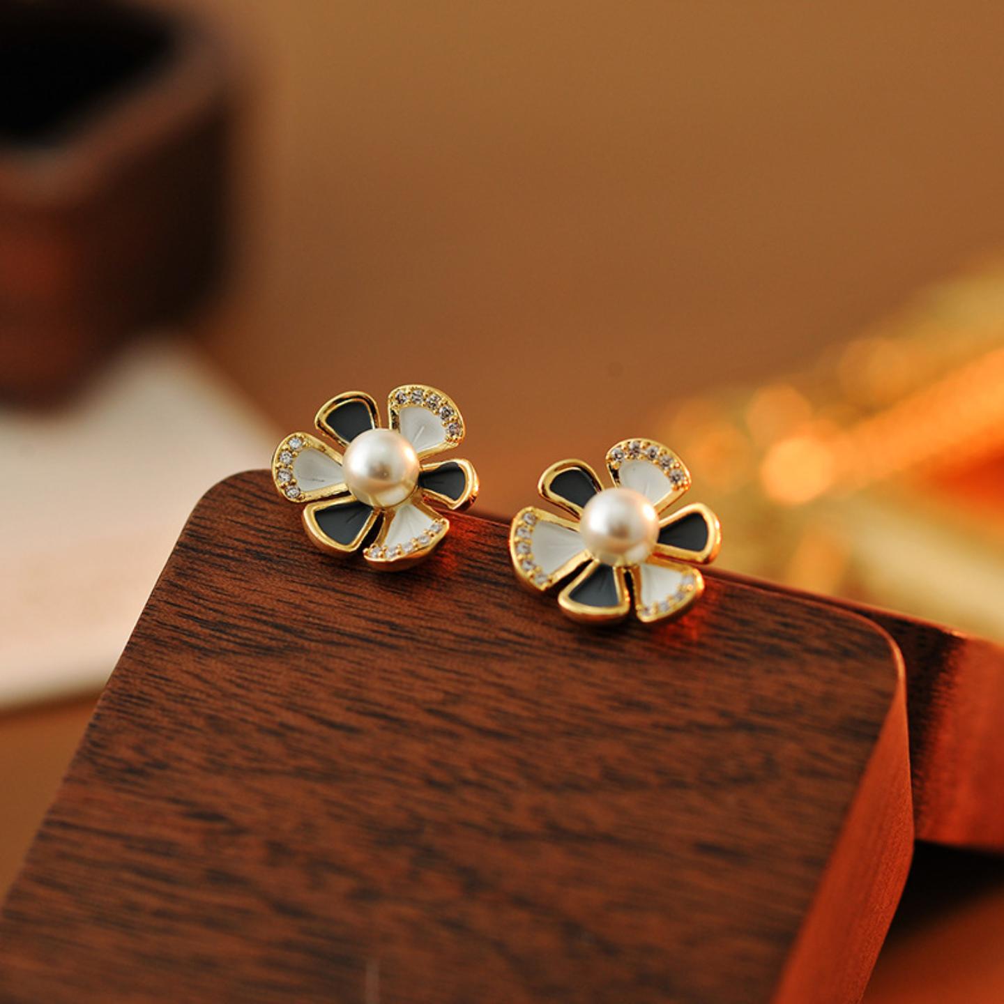 韩国时尚莫兰迪高级黑拼色花瓣