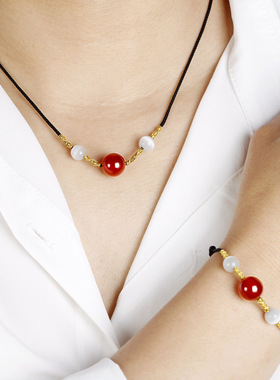 红玛瑙三生三世相思红豆项链女抽拉手链中国风锁骨链女气质颈链