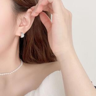 白桥形贝壳耳钉925純銀夏季耳环银针高级感耳饰气质小众时尚设计